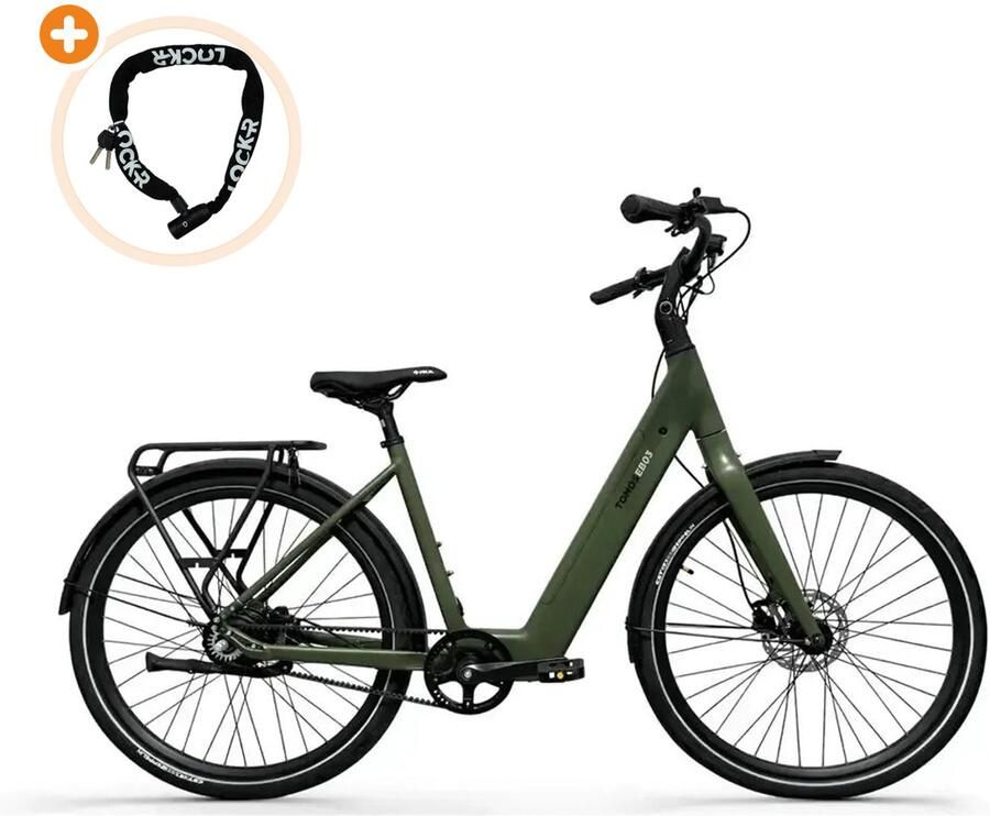 Tomos EB 03 Elektrische Fiets 28 inch 250W motor Actieradius tot 70 km Hydraulische schijfrem 360Wh accu Lage instap Olijfgroen Mat - Foto 2