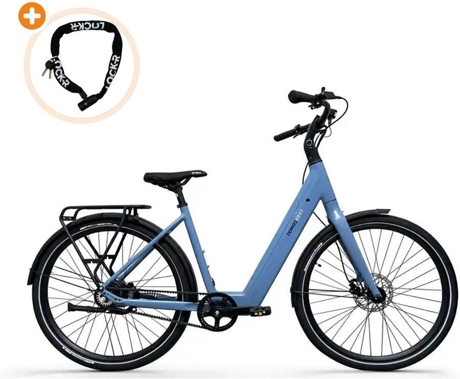 Tomos EB 03 Elektrische Fiets 28 inch 250W motor Actieradius tot 70 km Hydraulische schijfrem 360Wh accu Lage instap Blauw Mat
