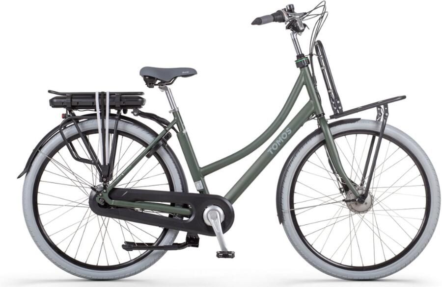 Tomos EB 09 Elektrische Fiets – E-bike – Rijklaar Geleverd Lage Instap Framemaat 50 Uitneembare Accu 28 Inch 250W Ananda Motor 90 km Actieradius Khaki Matt