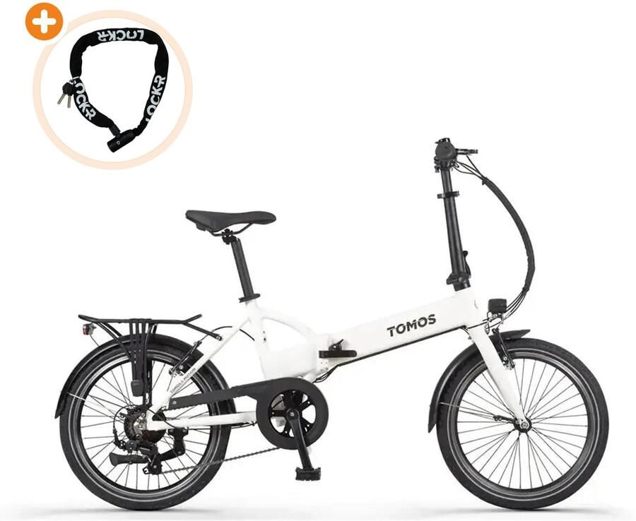 Tomos EB 10 Elektrische Fiets 26 inch 250W motor Actieradius tot 70 km 7 versnellingen 345Wh accu Lage instap Wit Glans