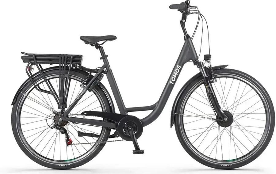 Tomos EB 11 Elektrische Fiets 28 inch 250W motor Actieradius tot 140 km 7 versnellingen 626Wh accu Lage instap Antraciet Mat