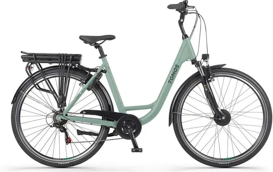Tomos EB 11 Elektrische Fiets 28 inch 250W motor Actieradius tot 140 km 7 versnellingen 626Wh accu Lage instap Mintgroen Mat
