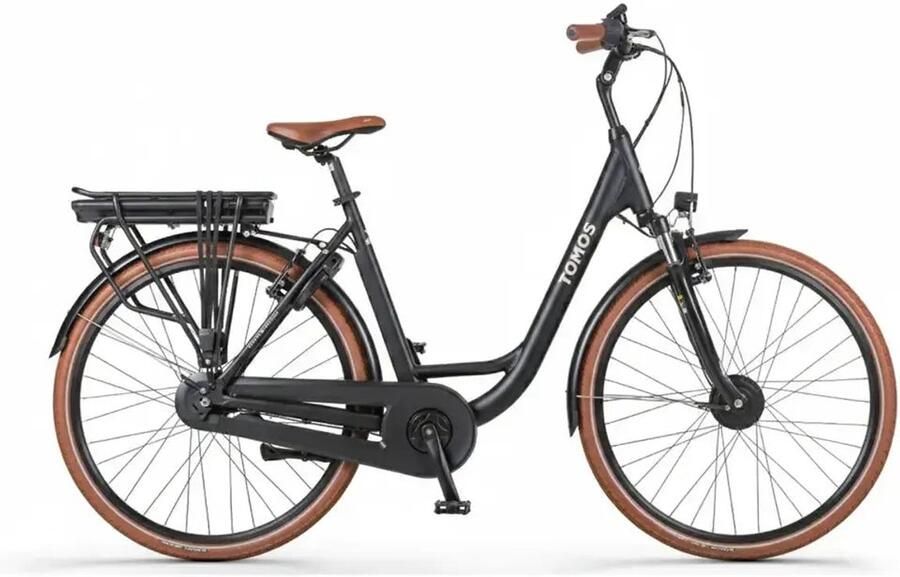 Tomos EB 12 Elektrische Fiets 28 inch 250W motor Actieradius tot 140 km 7 versnellingen 626Wh accu Lage instap Zwart Mat