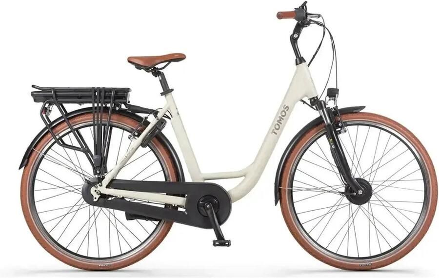 Tomos EB 12 Elektrische Fiets 28 inch 250W motor Actieradius tot 140 km 7 versnellingen 626Wh accu Lage instap Kiezel Grijs Mat