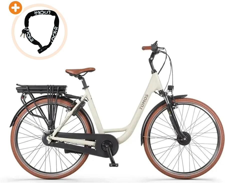 Tomos EB 12 Elektrische Fiets 28 inch 250W motor Actieradius tot 140 km 7 versnellingen 626Wh accu Lage instap Kiezel Grijs Mat