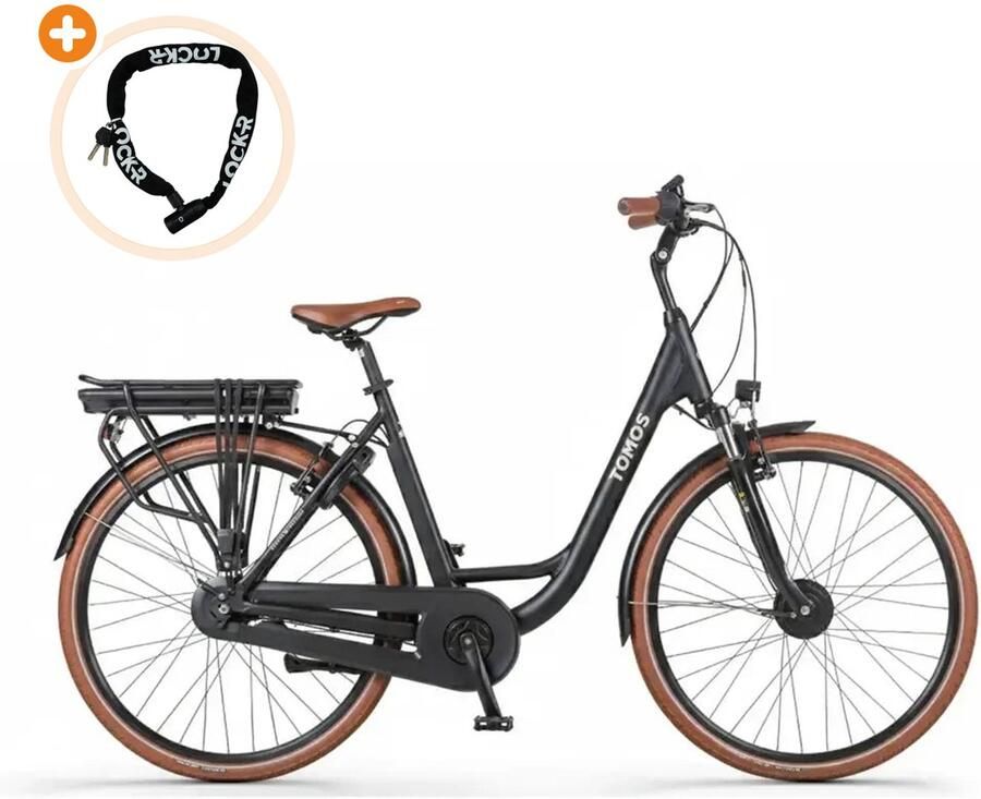 Tomos EB 12 Elektrische Fiets 28 inch 250W motor Actieradius tot 140 km 7 versnellingen 626Wh accu Lage instap Zwart Mat - Foto 2