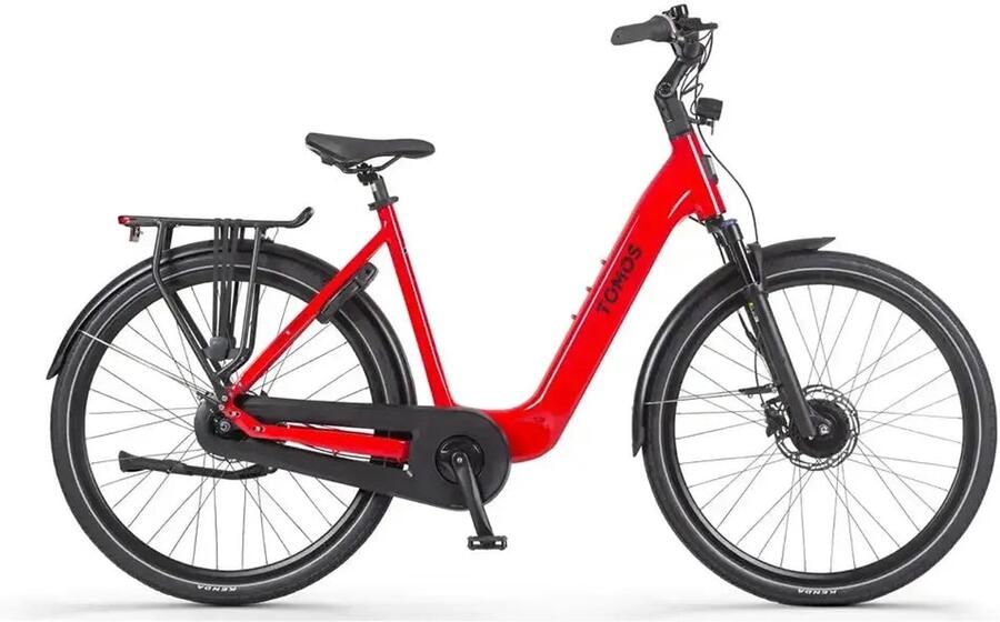 Tomos EB 14 Elektrische Fiets 28 inch 250W motor Actieradius tot 160 km 7 versnellingen Hydraulische schijfrem Rood Glans