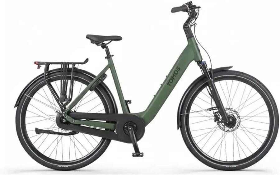Tomos EB 14 Elektrische Fiets 28 inch 250W motor Actieradius tot 160 km 7 versnellingen Hydraulische schijfrem Legergroen Mat