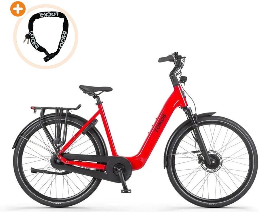 Tomos EB 14 Elektrische Fiets 28 inch 250W motor Actieradius tot 160 km 7 versnellingen Hydraulische schijfrem Rood Glans