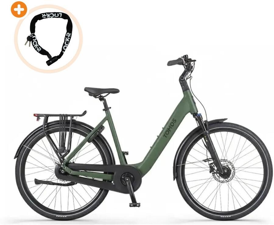 Tomos EB 14 Elektrische Fiets 28 inch 250W motor Actieradius tot 160 km 7 versnellingen Hydraulische schijfrem Legergroen Mat - Foto 2