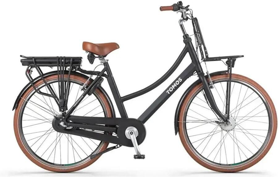 Tomos EB 15 Elektrische Fiets 28 inch 250W motor Actieradius tot 140 km 3 versnellingen 626Wh accu Lage instap Zwart Mat