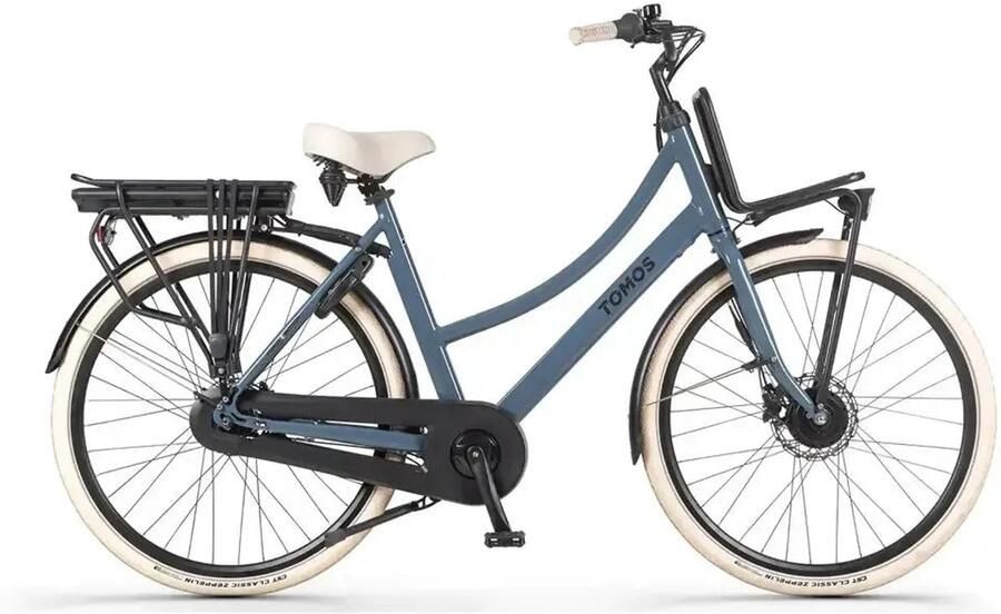 Tomos EB 16 Elektrische Fiets 28 inch 250W motor Actieradius tot 140 km 7 versnellingen Hydraulische schijfrem Blauwgrijs Glans