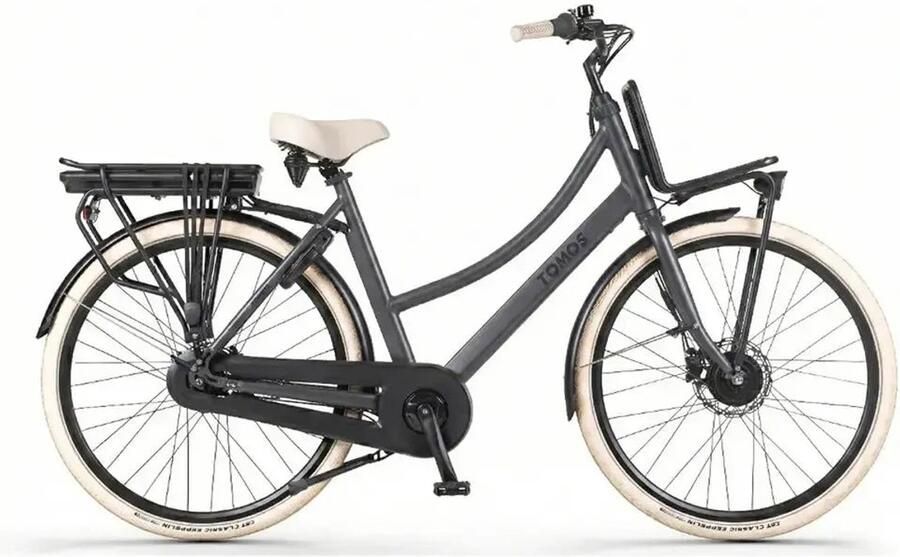 Tomos EB 16 Elektrische Fiets 28 inch 250W motor Actieradius tot 140 km 7 versnellingen Hydraulische schijfrem Antraciet Mat