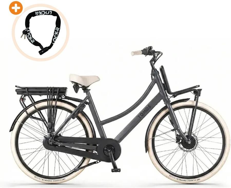 Tomos EB 16 Elektrische Fiets 28 inch 250W motor Actieradius tot 140 km 7 versnellingen Hydraulische schijfrem Antraciet Mat