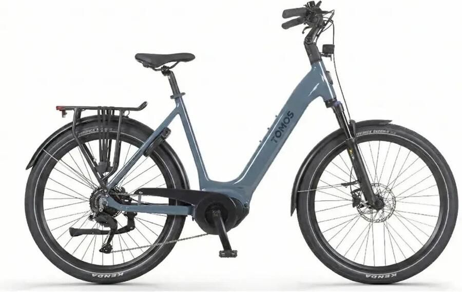 Tomos EB 17 Elektrische Fiets 28 inch 250W motor Actieradius tot 160 km 9 versnellingen Hydraulische schijfrem Blauwgrijs Glans