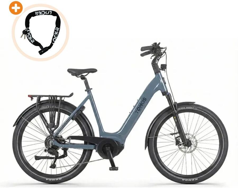 Tomos EB 17 Elektrische Fiets 28 inch 250W motor Actieradius tot 160 km 9 versnellingen Hydraulische schijfrem Blauwgrijs Glans