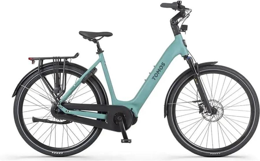 Tomos EB 18 Elektrische Fiets 28 inch 250W motor Actieradius tot 160 km 7 versnellingen Hydraulische schijfrem Grindgroen Mat
