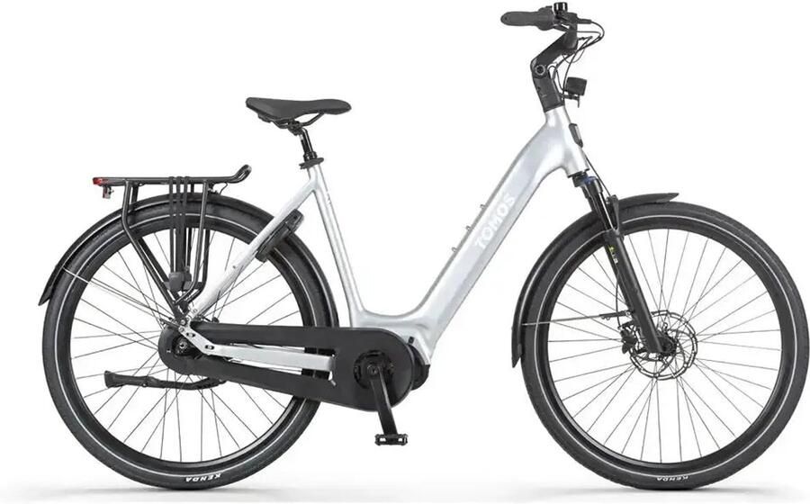 Tomos EB 18 Elektrische Fiets 28 inch 250W motor Actieradius tot 160 km 7 versnellingen Hydraulische schijfrem Zilver Champagne Glans