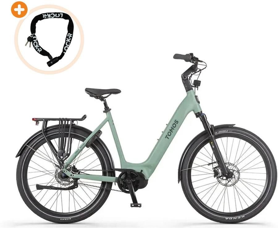 Tomos EB 19 Elektrische Fiets 28 inch 250W motor Actieradius tot 160 km 7 versnellingen Hydraulische schijfrem Mintgroen Mat