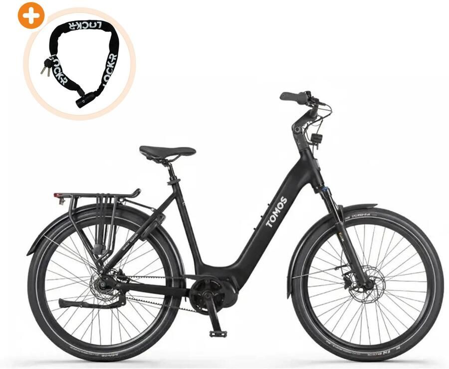 Tomos EB 19 Elektrische Fiets 28 inch 250W motor Actieradius tot 160 km 7 versnellingen Hydraulische schijfrem 748Wh accu Zwart Mat