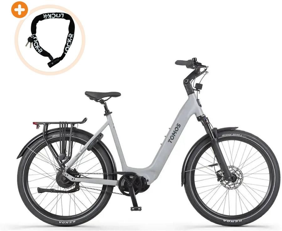 Tomos EB 22 Elektrische Fiets 28 inch 250W motor Actieradius tot 160 km Hydraulische schijfrem 748Wh accu Grijs Pastel Mat