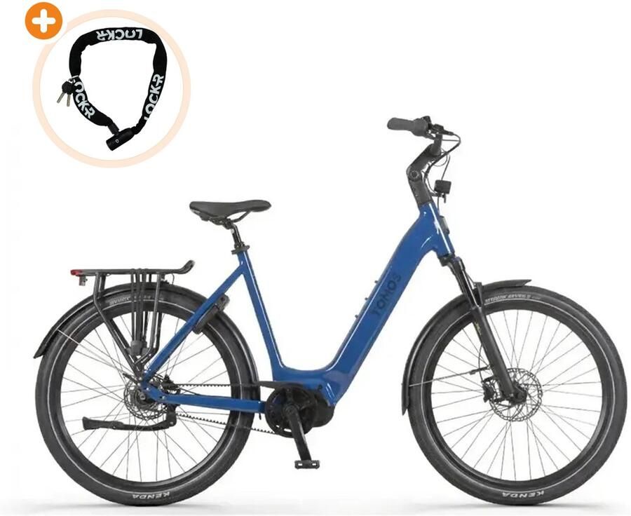Tomos EB 22 Elektrische Fiets 28 inch 250W motor Actieradius tot 160 km Hydraulische schijfrem 748Wh accu Blauw Saffier Glans