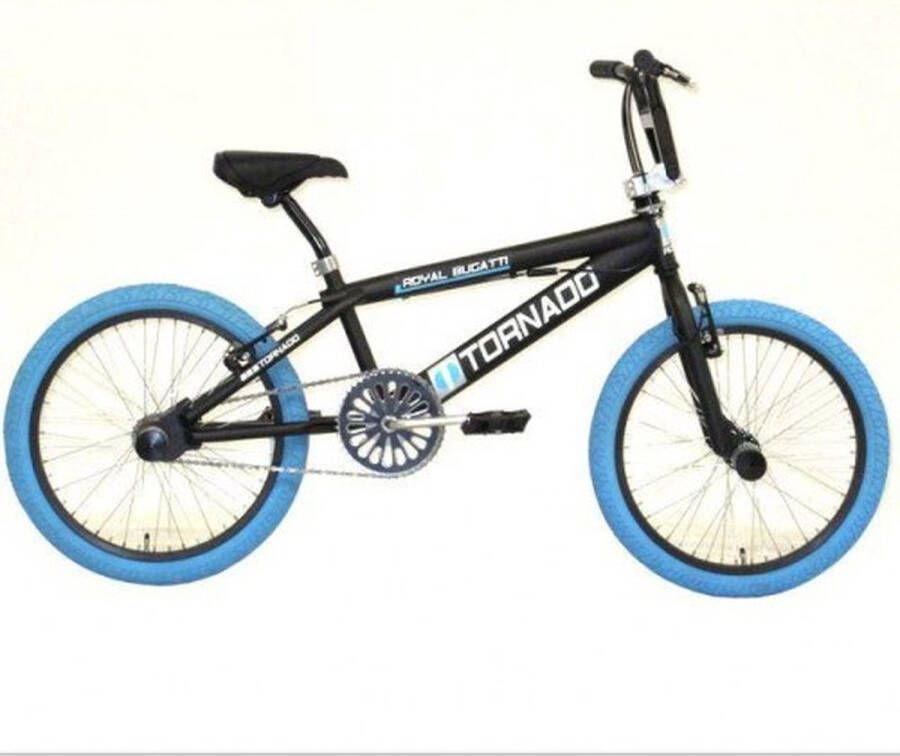 Tornado 20 inch freestyle fiets mat zwart blauwe banden 2000024