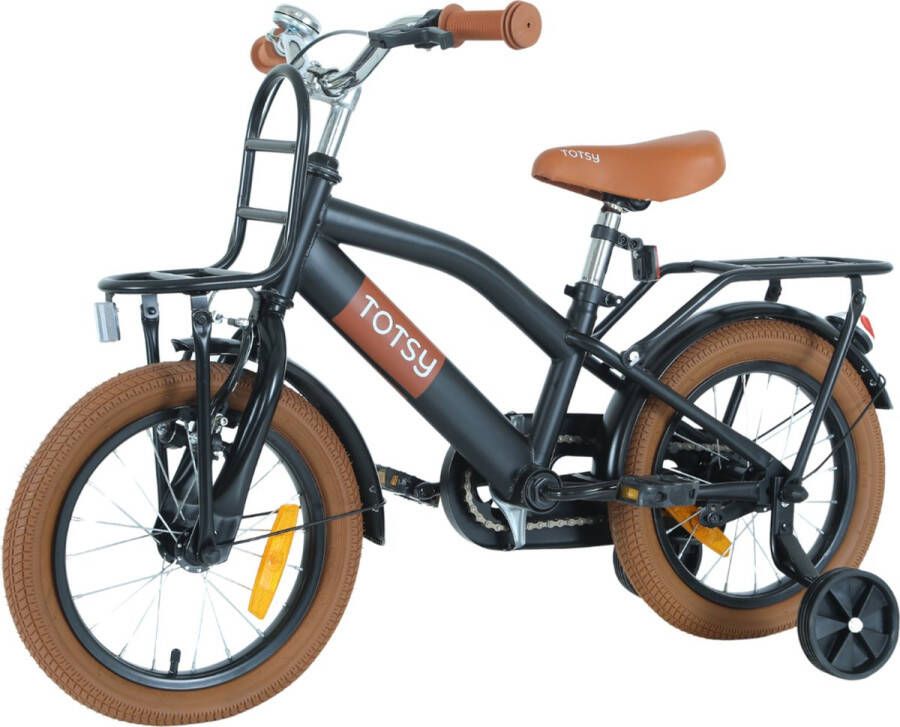 Totsy Jongensfiets 14 inch – Kinderfiets – 3 4 & 5 jaar – Zwart – 14 inch fiets – Inclusief Zijwieltjes