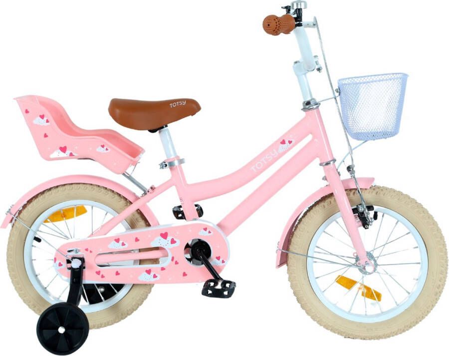 Totsy Meisjesfiets 14 inch – met poppenzitje Kinderfiets – 3 4 & 5 jaar – Roze – 14 inch Fiets – Inclusief Zijwieltjes
