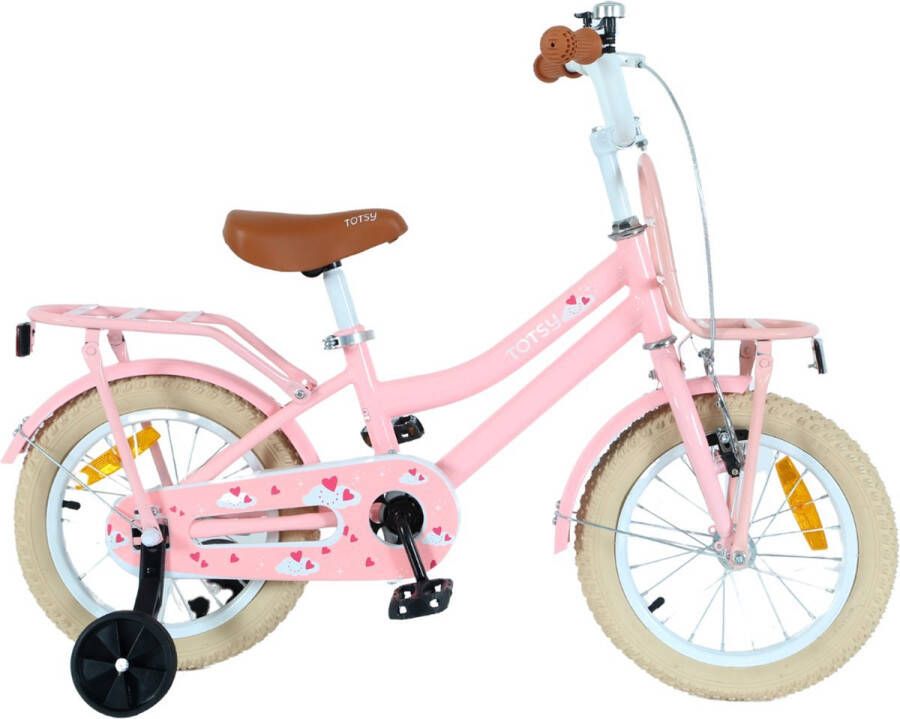 Totsy Meisjesfiets 14 inch – met rekje Kinderfiets – 3 4 & 5 jaar – Roze – 14 inch Fiets – Inclusief Zijwieltjes