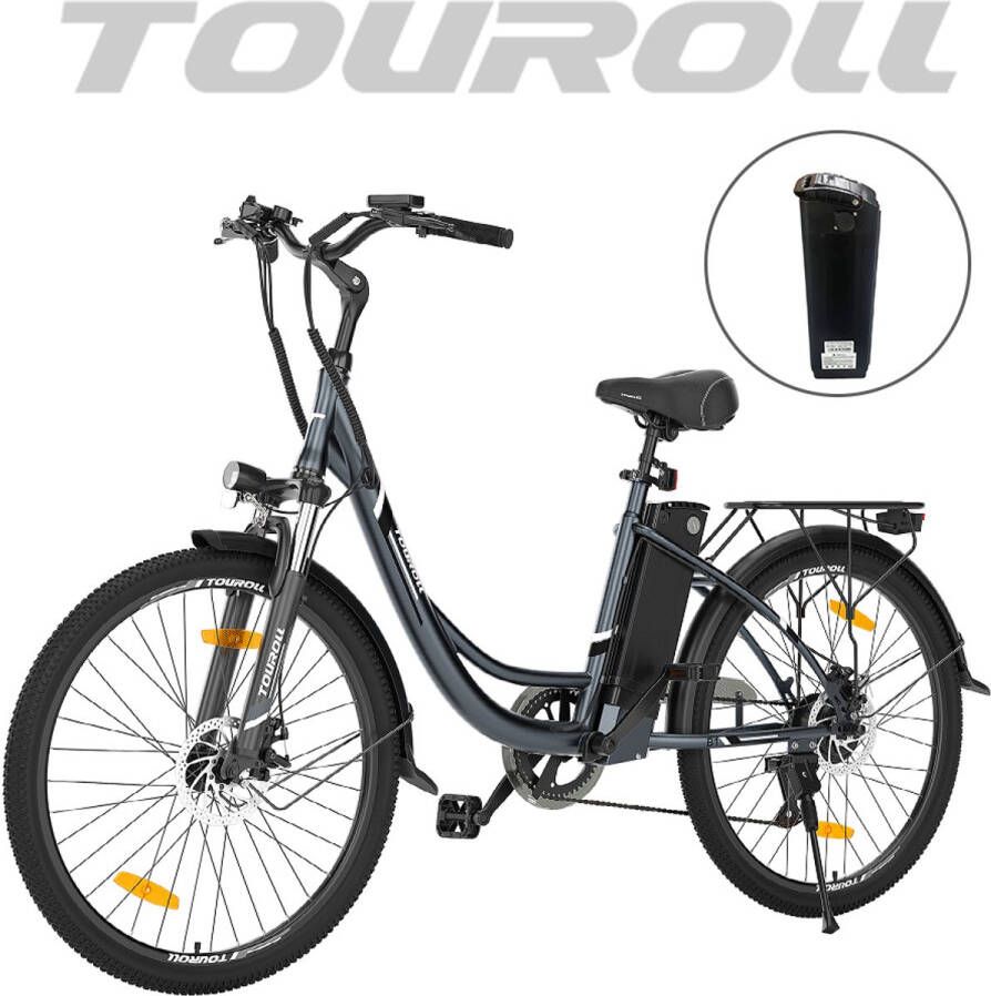 Touroll B1 elektrische stadsfiets 250W motor 45Nm koppel 26“x1 95” banden 36V 15 6Ah accu maximaal bereik 90km 7versnellingen Shi o-versnellingen 5ondersteuningsniveaus 6km u loopmodus mechanische schokdemper IPX4-zwart-Extra B1-accu 1 stuk