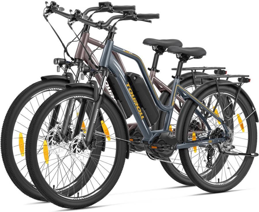 Touroll Fietssets: MA2 Middenmotor Elektrische Fiets 250W Motor 25km h Externe Batterij Europese Standaard Donkerbruin + Donkergrijs - Foto 2