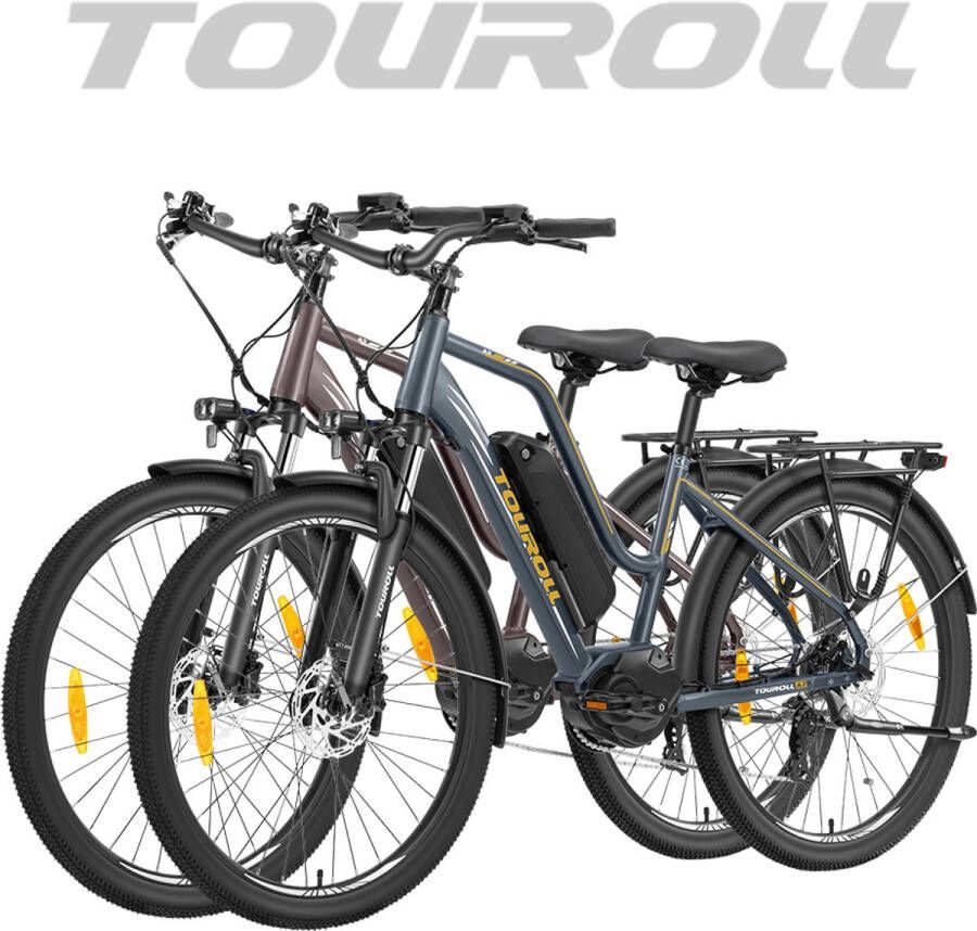 Touroll Fietssets: MA2 Middenmotor Elektrische Fiets 250W Motor 25km h Externe Batterij Europese Standaard Donkerbruin + Donkergrijs