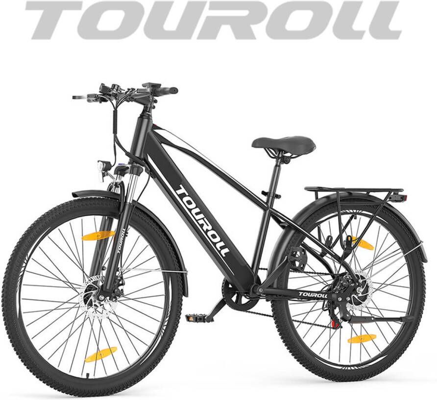 Touroll J1 27 5 inch Trekking Bike met 250W Motor 36V 15.6Ah Batterij Max 100km Bereik 1.8 LCD Display Shi o 7-Speed Schijfrem Zwart【BEPERKTE TIJD GIFT FIETSENLOT 1 2 METER FIETSENLOT 5-cijferig codeslot koeienhuid】