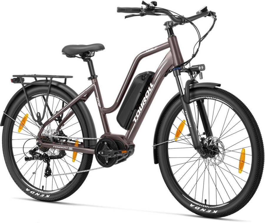Touroll MA2 elektrische fiets 250W middenmotor 36V 13Ah accu 27 5 banden maximumsnelheid 25 km u maximaal bereik 100 km hydraulische schijfrem verende voorvork met lockout Shimano 7-speed bruin