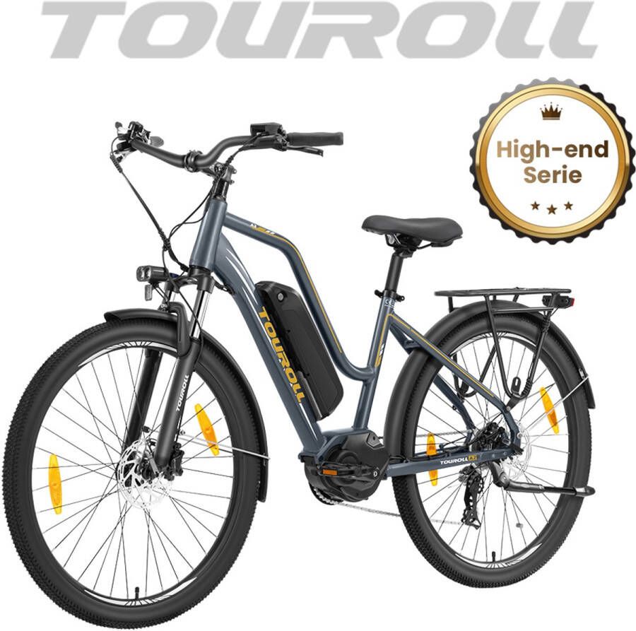 Touroll MA2 elektrische fiets 250W middenmotor 36V 13Ah accu 27 5 banden maximumsnelheid 25 km u maximaal bereik 100 km hydraulische schijfrem verende voorvork met lockout Shi o 7-speed Donkergrijs
