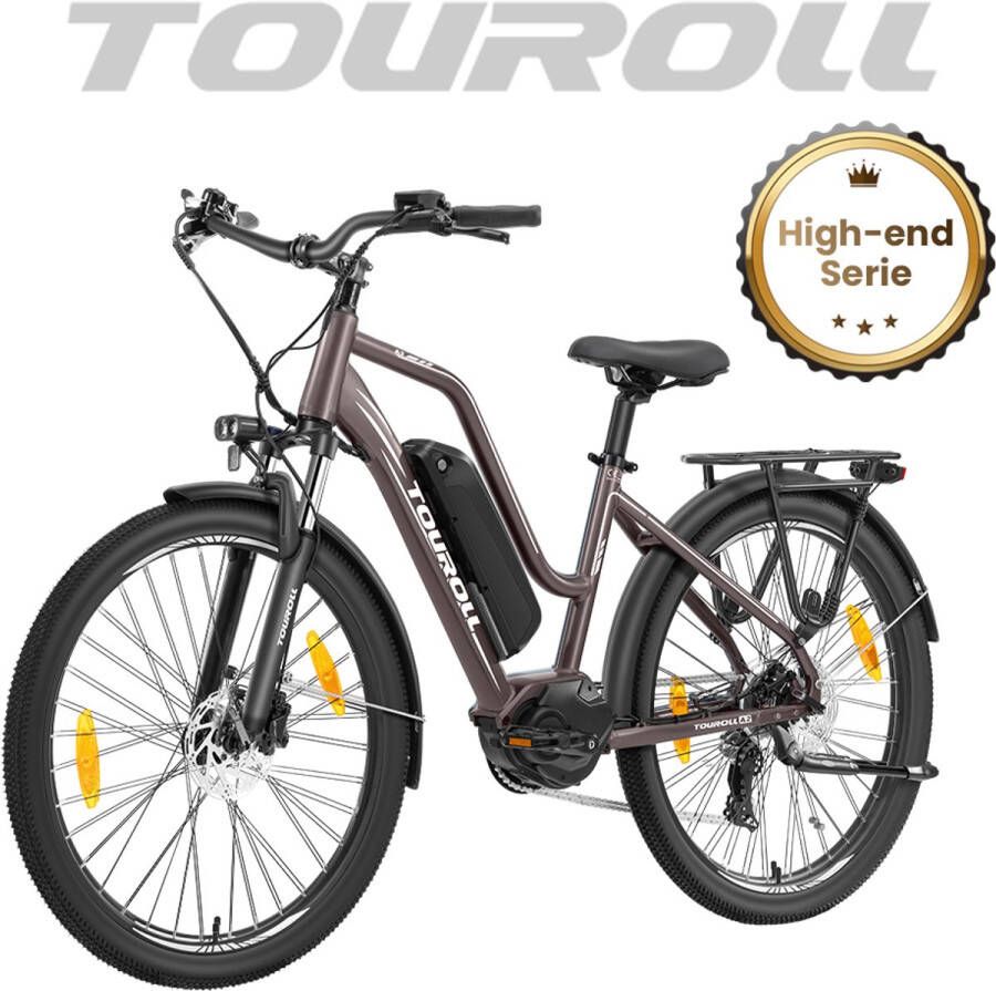 Touroll MA2 elektrische fiets 250W middenmotor 36V 13Ah accu 27 5 banden maximumsnelheid 25 km u maximaal bereik 100 km hydraulische schijfrem verende voorvork met lockout Shimano 7-speed Donkerbruin