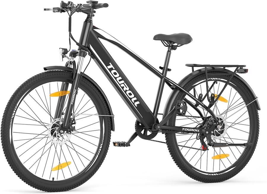 Touroll J1 ST Elektrische Stadsfiets Lage Instap 2026 45 Nm Naafmotor 561 6 Wh Uitneembare Accu Tot 100 km Actieradius Shi o 7 Versnellingen Vergrendelbare Vering StVZO Verlichting IPX4 Zwart