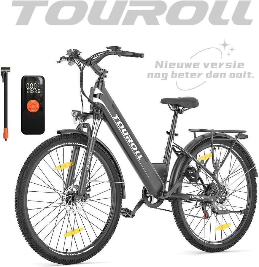 Touroll 【 J1 ST Value Gift Set bestaande uit: Afneembare voor d + Fietsbekerhouder + Premium elektronische luchtpomp】 27 5 inch Trekking Bike met 250W Motor 36V 15.6Ah Batterij Max 100km Bereik 1.8 LCD Display Shi o 7-Speed Schijfrem Zwart