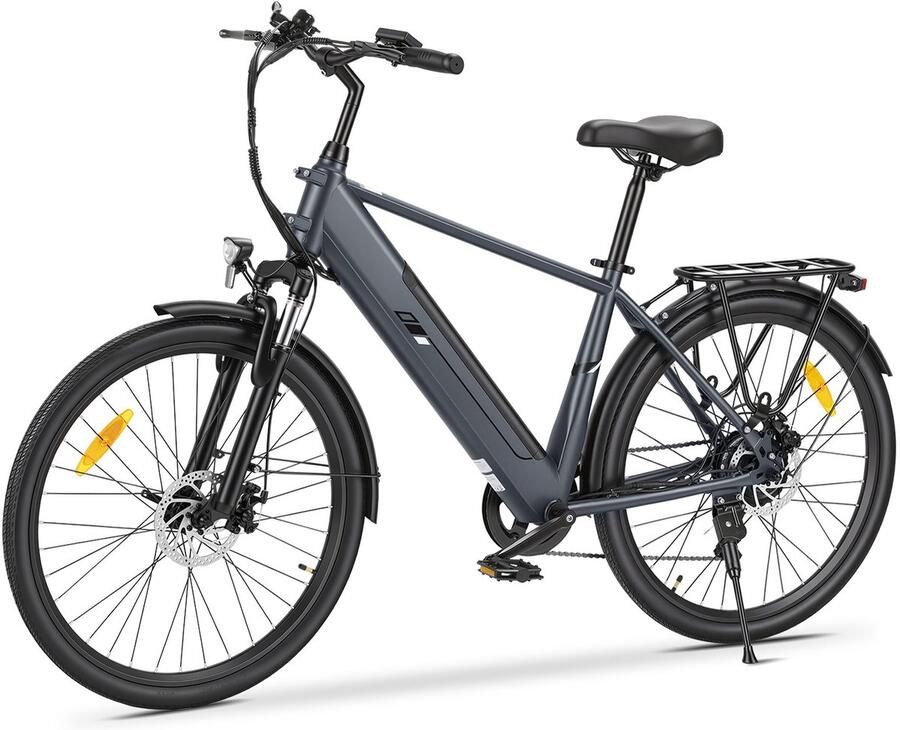 Touroll J2 hoog instap elektrische fiets 26 inch-250W achterwielmotor 45Nm-Shi o 7 versnellingen-561 6Wh losneembare accu tot 100km actieradius-60mm voorvering-dubbele schijfrem met e-rem max 120kg-Grijs