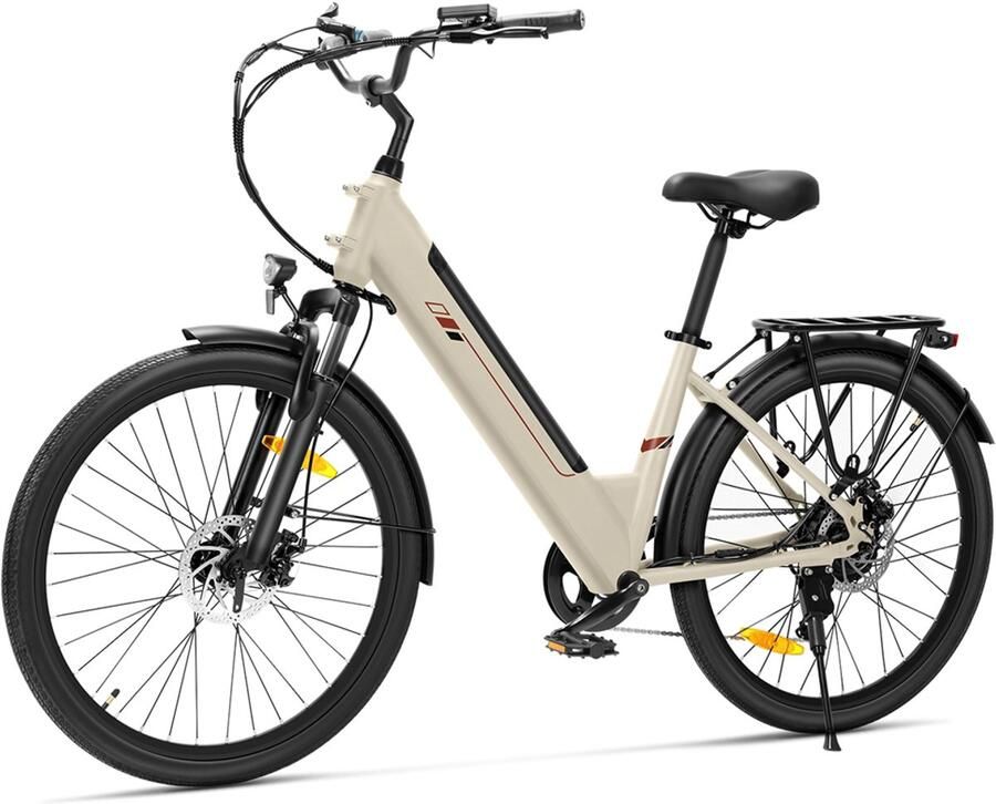 Touroll J2 ST Elektrische Fiets E-bike 250W Motor 45 Nm 100 km Actieradius Shi o 7 Versnellingen Lage Instap Bagagedrager Zand