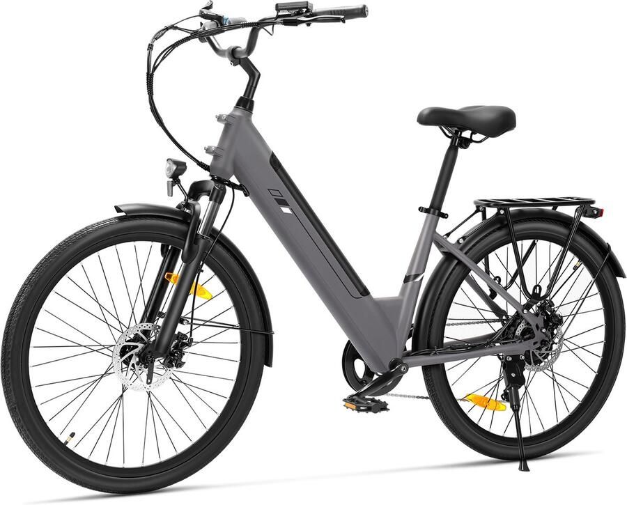 Touroll J2 ST Elektrische stadsfiets – Lage instap e-bike – 250W Motor – 45 Nm Koppel – 561 6Wh Accu – Tot 100 km Bereik – 7 Versnellingen – Voorvorkvering – Draagrek – StVZO Verlichting – Zwart