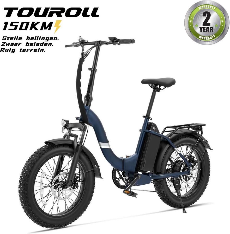 Touroll S2 Pro Opvouwbare Fatbike 20x4.0 All-Terrain Banden 720Wh Verwisselbare Accu 150 km Bereik 57 Nm Motor Lage Instap Shi o 7 Versnellingen Voorvorkvering E-Bike Blauw