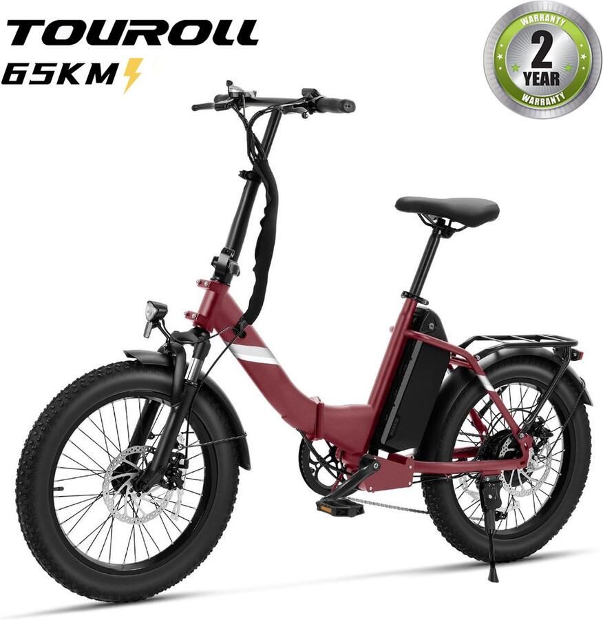 Touroll S3 Elektrische Fiets Opvouwbare Fatbike 20x3.0 Banden 468Wh Verwijderbare Accu 65 km Actieradius 40 Nm Motor Lage Instap Schijfrem Shi o 7 Versnellingen Rood