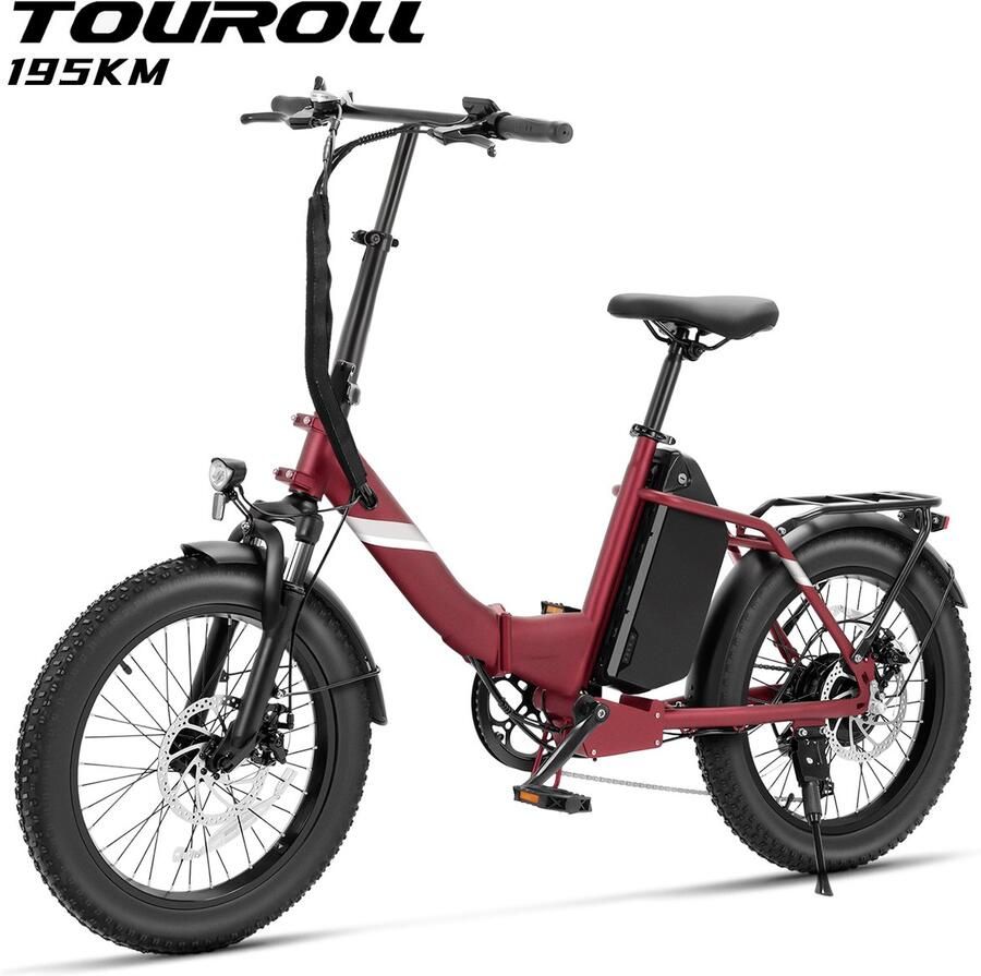 Touroll S3 Pro Opvouwbare Fatbike 20x3.0 Banden 1296Wh Verwisselbare Accu 195 km Actieradius 50 Nm Motor Voorvorkvering Shi o 7 Versnellingen E-Bike ROOD