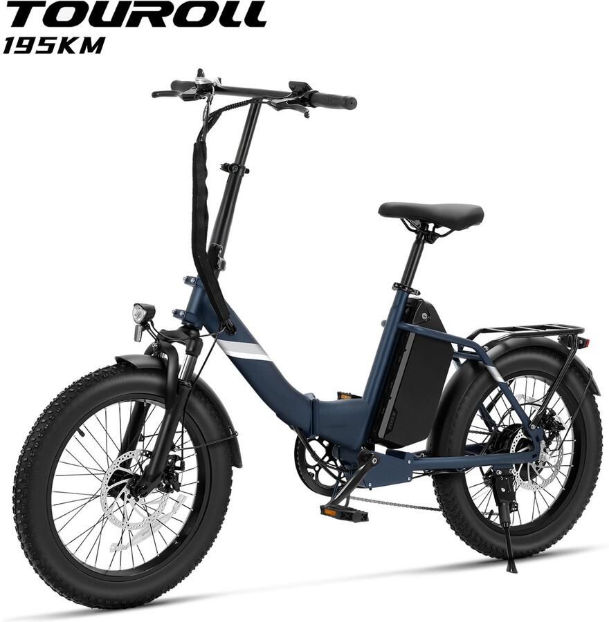 Touroll S3 Pro Opvouwbare Fatbike 20x3.0 Banden 1296Wh Verwisselbare Accu 195 km Actieradius 50 Nm Motor Voorvorkvering Shi o 7 Versnellingen E-Bike Blauw