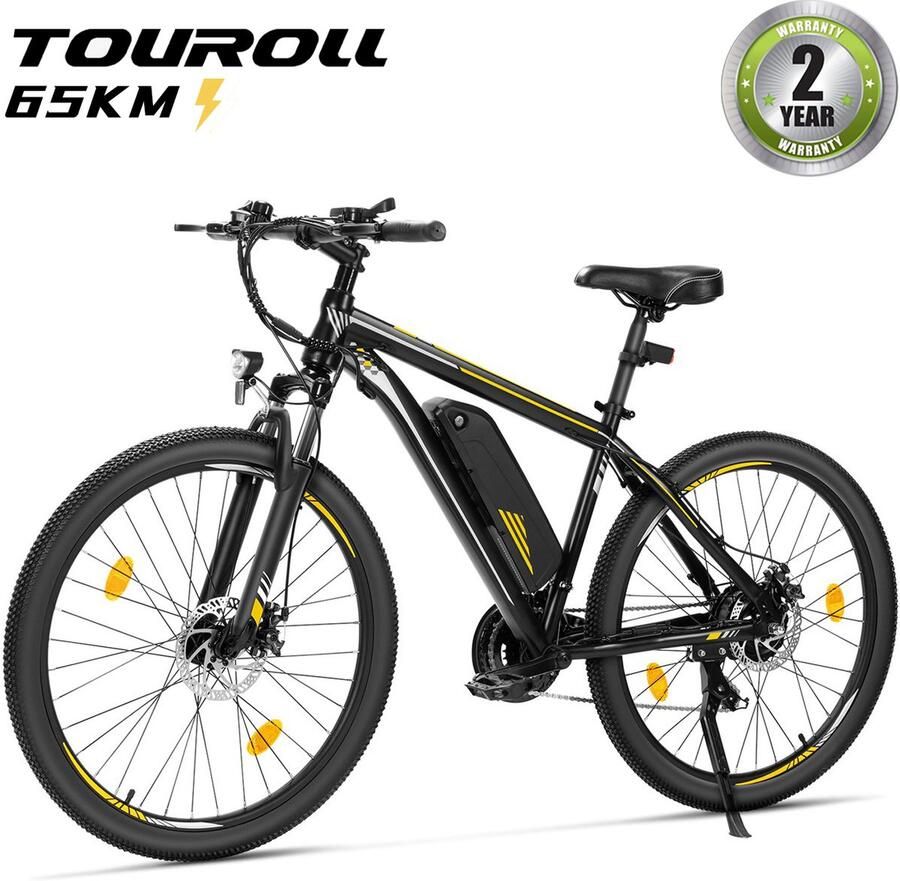 Touroll U1 26-inch Off-Road Tire elektrische MTB fiets met 250W motor 36V 13Ah verwisselbare batterij max 65km actieradius Shi o 21 versnellingen schijfrem IPX4 waterdicht Zwart