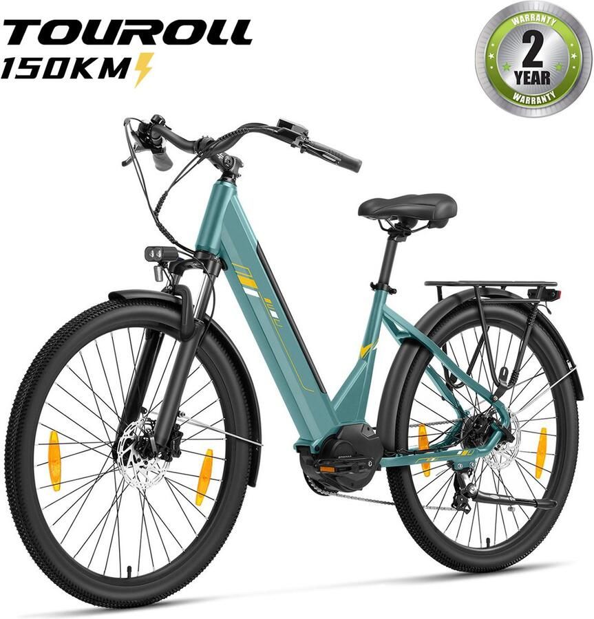 Touroll Urbano 3 Elektrische Fiets 250W Mid-Motor 70Nm Koppel 468Wh Accu (max 150km) Hydraulische Schijfrem Shi o 7 Versnellingen Vering met Lockout Comfortabel Step-Through Frame 27.5 inch Teal - Foto 2