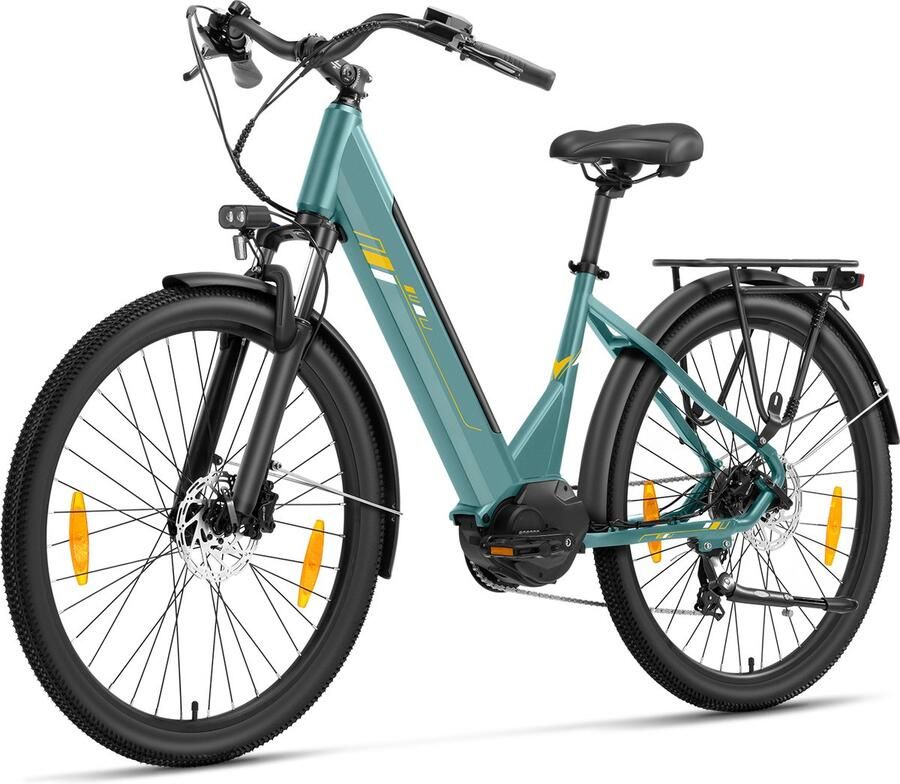 Touroll Urbano 3 Elektrische Fiets 250W Mid-Motor 70Nm Koppel 468Wh Accu (max 150km) Hydraulische Schijfrem Shi o 7 Versnellingen Vering met Lockout Comfortabel Step-Through Frame 27.5 inch Teal