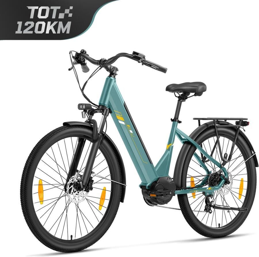 Touroll Urbano 3 Elektrische Fiets 250W Mid-Motor 70Nm Koppel 468Wh Accu (max 150km) Hydraulische Schijfrem Shi o 7 Versnellingen Vering met Lockout Comfortabel Step-Through Frame 27.5 inch Teal